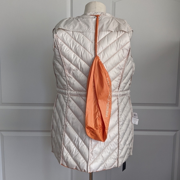 French Connection Jacket Hood Lightweight Chevron Quilted Packable Orange S NWT - Picture 13 of 16